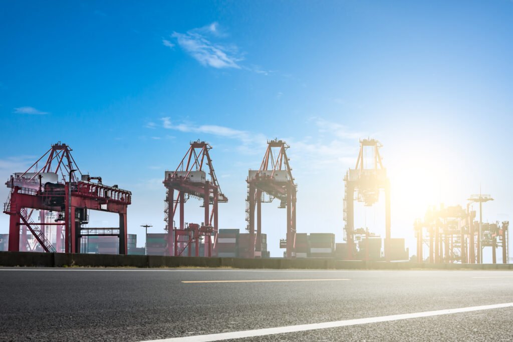 empty road near container dock