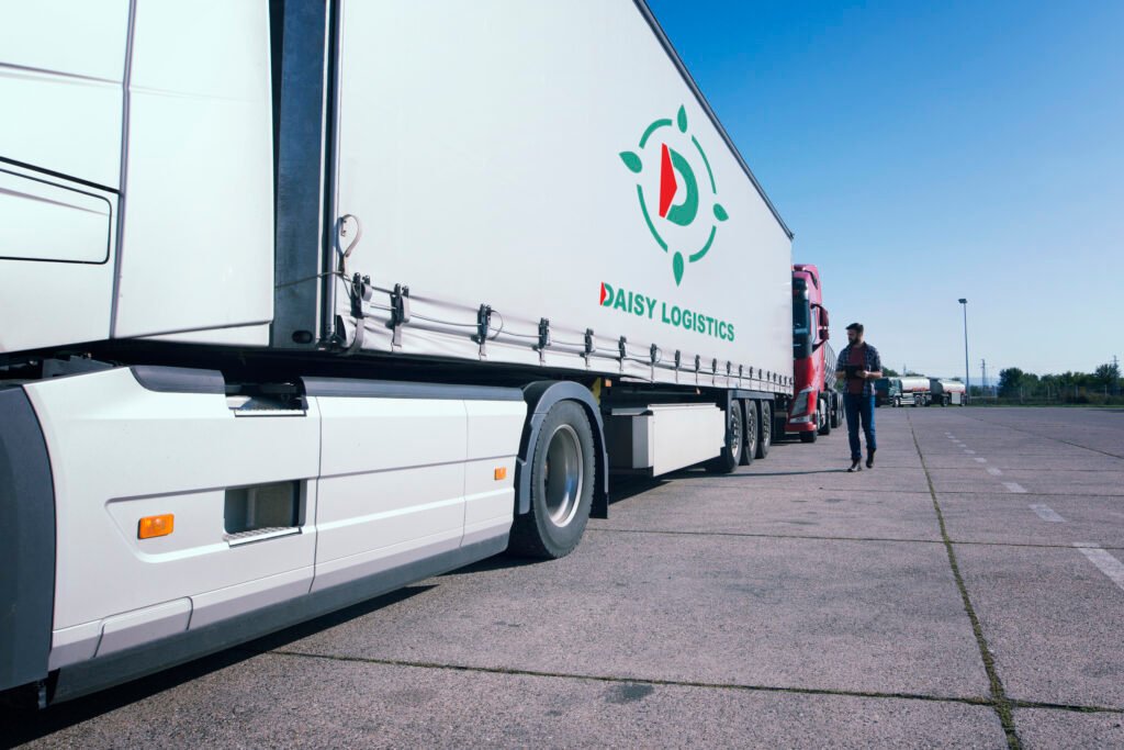 truck driver inspecting truck long vehicle before driving.